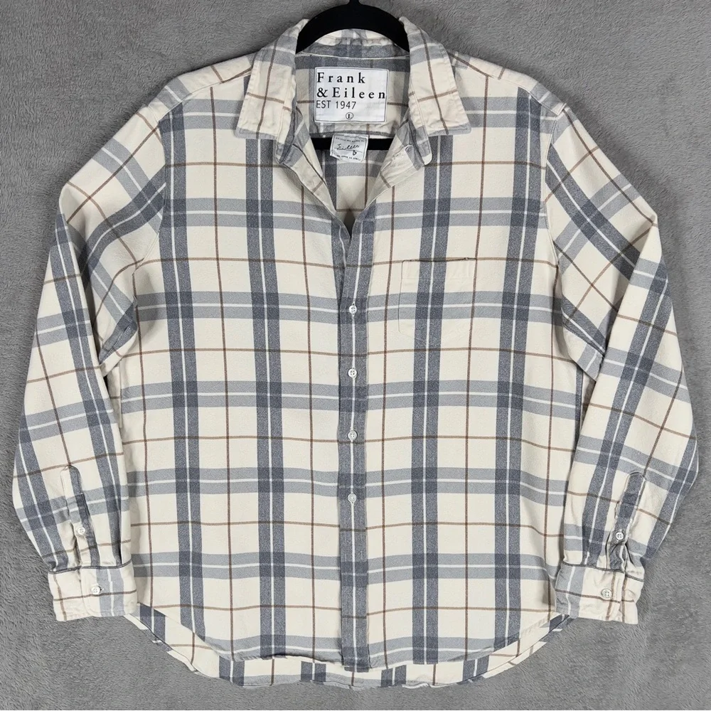 Frank & Eileen Eileen Relaxed Plaid Button Up Shirt Women's Large Cream Gray - Picture 2 of 10